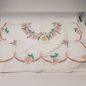 Vintage Artisan Crafted Embroidered Floral Stitched Tablecloth 34 X 38 Inches